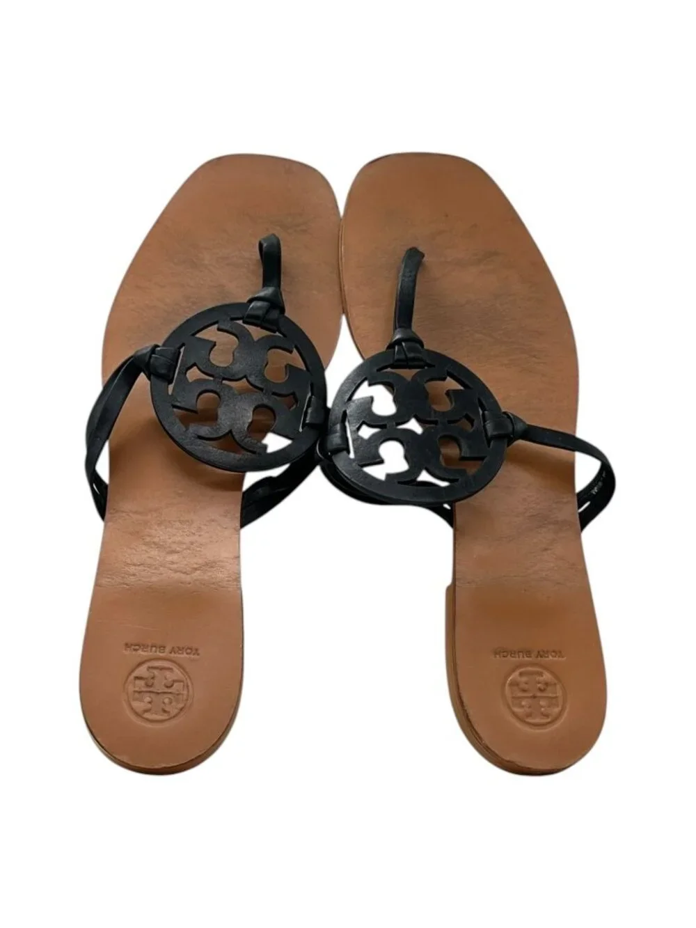 Tory Burch Miller Square Toe Thong Sandal 9.5 Flat Slip On Logo Luxury Flip Flop